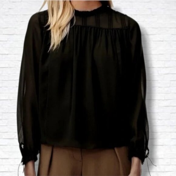 Tops - Aritzia X Wilfred Black Lourdes Collared Long Sleeve Sheered Blouse Size S